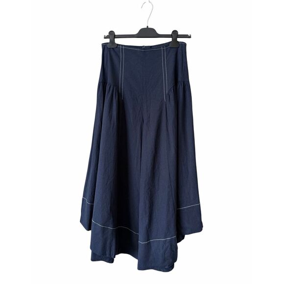 Anthropologie Pants NEW Linen Extended Waist Cropped Wide Leg Navy Blue size 6 - Picture 4 of 14